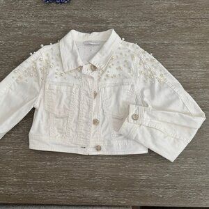 Monnalisa Pearl Studded White Denim Jacket N107-10